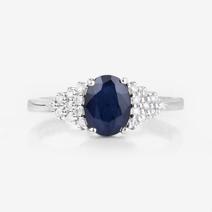1.73 Carat Genuine Blue Sapphire and White Diamond 14K White Gold Ring Bids.com