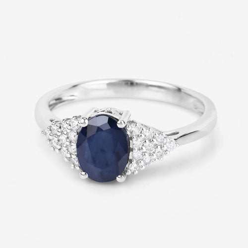 1.73 Carat Genuine Blue Sapphire and White Diamond 14K White Gold Ring Bids.com