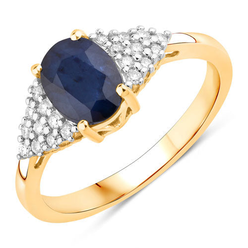1.73 Carat Genuine Blue Sapphire and White Diamond 14K Yellow Gold Ring Bids.com