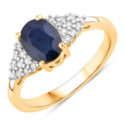 1.73 Carat Genuine Blue Sapphire and White Diamond 14K Yellow Gold Ring Bids.com