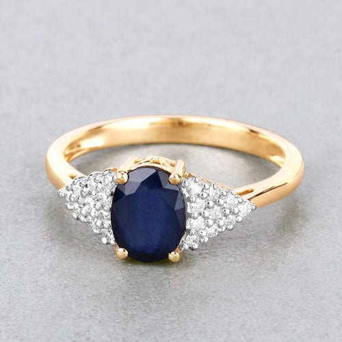 1.73 Carat Genuine Blue Sapphire and White Diamond 14K Yellow Gold Ring Bids.com