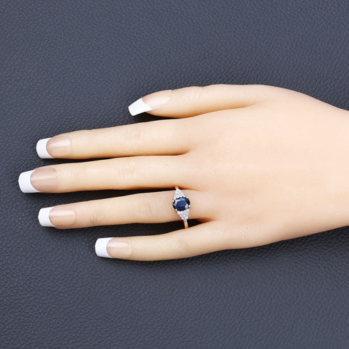 1.73 Carat Genuine Blue Sapphire and White Diamond 14K Yellow Gold Ring Bids.com