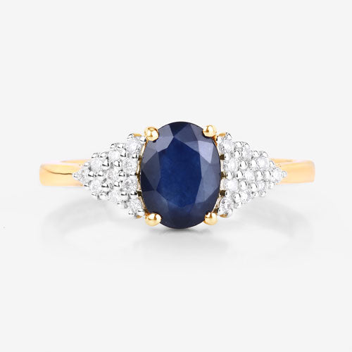 1.73 Carat Genuine Blue Sapphire and White Diamond 14K Yellow Gold Ring Bids.com