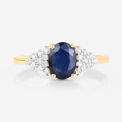 1.73 Carat Genuine Blue Sapphire and White Diamond 14K Yellow Gold Ring Bids.com
