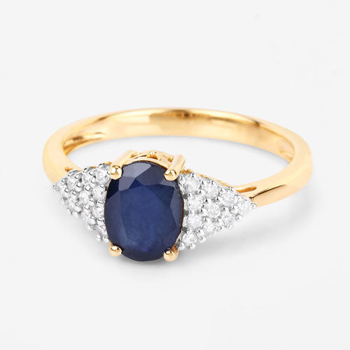 1.73 Carat Genuine Blue Sapphire and White Diamond 14K Yellow Gold Ring Bids.com