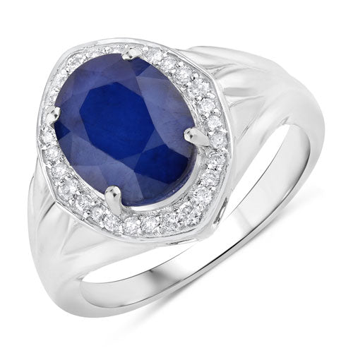 3.31 Carat Genuine Blue Sapphire and White Diamond 14K White Gold Ring Bids.com