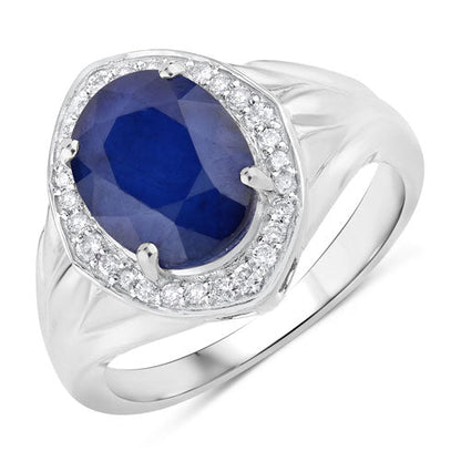 3.31 Carat Genuine Blue Sapphire and White Diamond 14K White Gold Ring Bids.com