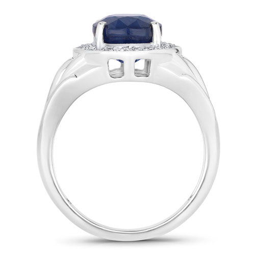3.31 Carat Genuine Blue Sapphire and White Diamond 14K White Gold Ring Bids.com