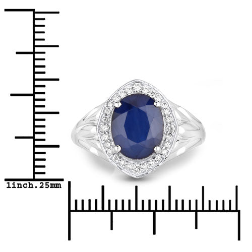 3.31 Carat Genuine Blue Sapphire and White Diamond 14K White Gold Ring Bids.com