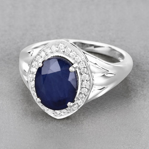 3.31 Carat Genuine Blue Sapphire and White Diamond 14K White Gold Ring Bids.com