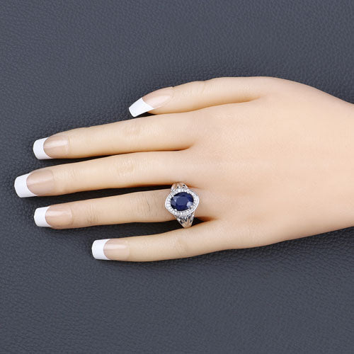 3.31 Carat Genuine Blue Sapphire and White Diamond 14K White Gold Ring Bids.com