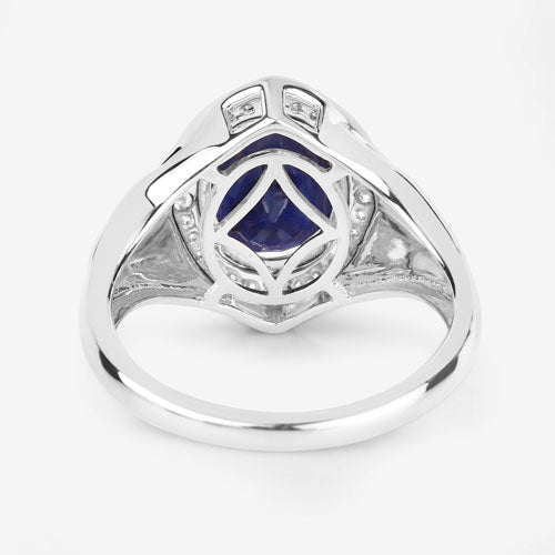3.31 Carat Genuine Blue Sapphire and White Diamond 14K White Gold Ring Bids.com