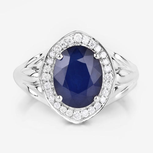 3.31 Carat Genuine Blue Sapphire and White Diamond 14K White Gold Ring Bids.com