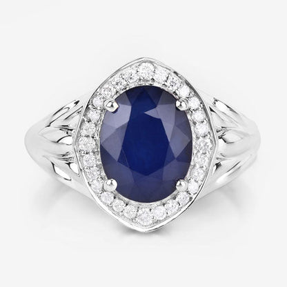 3.31 Carat Genuine Blue Sapphire and White Diamond 14K White Gold Ring Bids.com