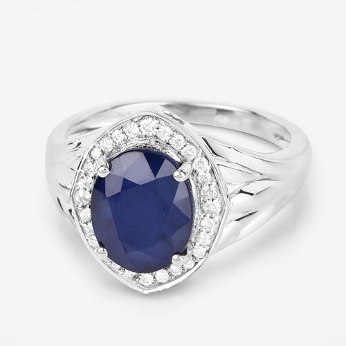 3.31 Carat Genuine Blue Sapphire and White Diamond 14K White Gold Ring Bids.com