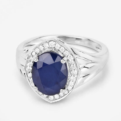 3.31 Carat Genuine Blue Sapphire and White Diamond 14K White Gold Ring Bids.com