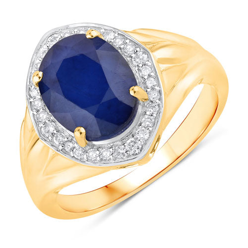 3.31 Carat Genuine Blue Sapphire and White Diamond 14K Yellow Gold Ring Bids.com