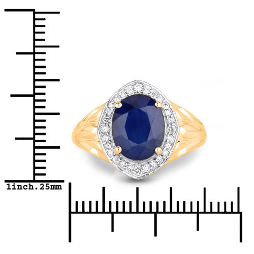 3.31 Carat Genuine Blue Sapphire and White Diamond 14K Yellow Gold Ring Bids.com