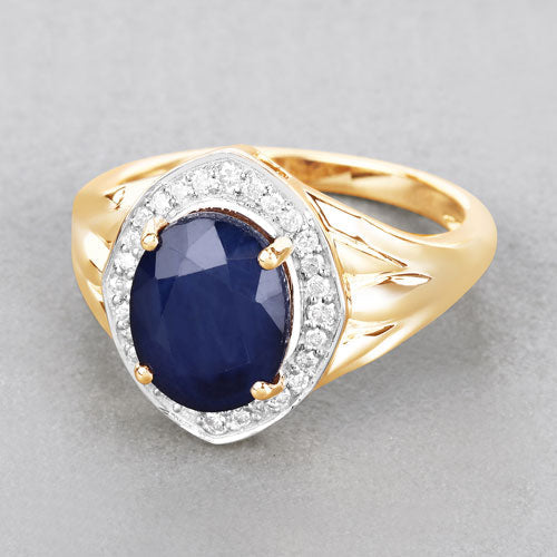 3.31 Carat Genuine Blue Sapphire and White Diamond 14K Yellow Gold Ring Bids.com