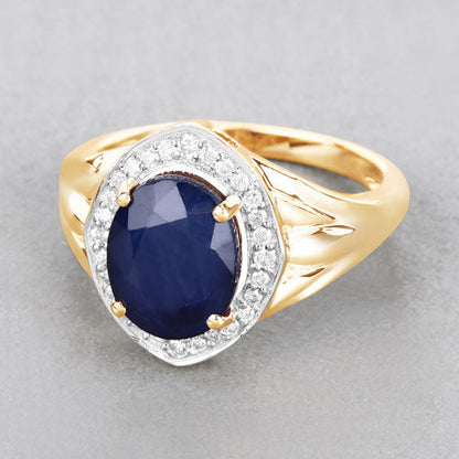 3.31 Carat Genuine Blue Sapphire and White Diamond 14K Yellow Gold Ring Bids.com