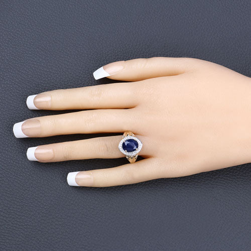 3.31 Carat Genuine Blue Sapphire and White Diamond 14K Yellow Gold Ring Bids.com