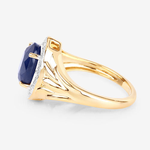 3.31 Carat Genuine Blue Sapphire and White Diamond 14K Yellow Gold Ring Bids.com