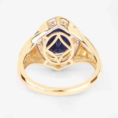 3.31 Carat Genuine Blue Sapphire and White Diamond 14K Yellow Gold Ring Bids.com