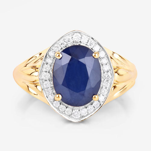 3.31 Carat Genuine Blue Sapphire and White Diamond 14K Yellow Gold Ring Bids.com