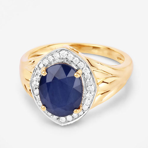3.31 Carat Genuine Blue Sapphire and White Diamond 14K Yellow Gold Ring Bids.com