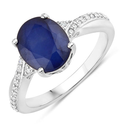 3.28 Carat Genuine Blue Sapphire and White Diamond 14K White Gold Ring Bids.com