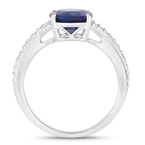 3.28 Carat Genuine Blue Sapphire and White Diamond 14K White Gold Ring Bids.com