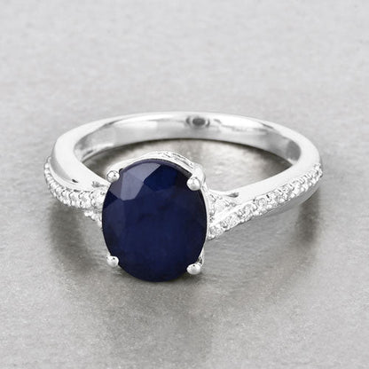 3.28 Carat Genuine Blue Sapphire and White Diamond 14K White Gold Ring Bids.com