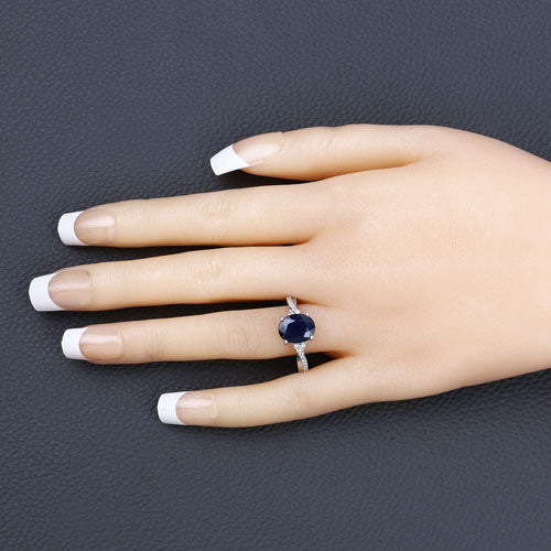 3.28 Carat Genuine Blue Sapphire and White Diamond 14K White Gold Ring Bids.com