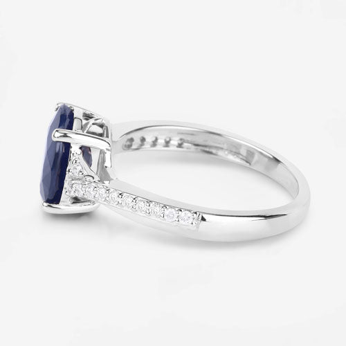 3.28 Carat Genuine Blue Sapphire and White Diamond 14K White Gold Ring Bids.com