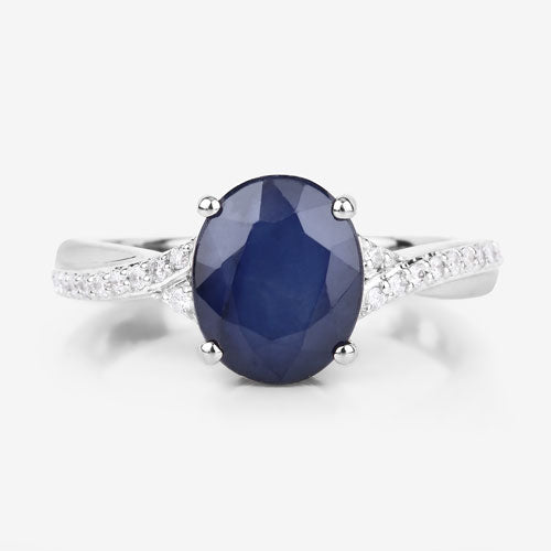3.28 Carat Genuine Blue Sapphire and White Diamond 14K White Gold Ring Bids.com