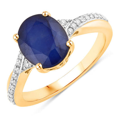 3.28 Carat Genuine Blue Sapphire and White Diamond 14K Yellow Gold Ring Bids.com