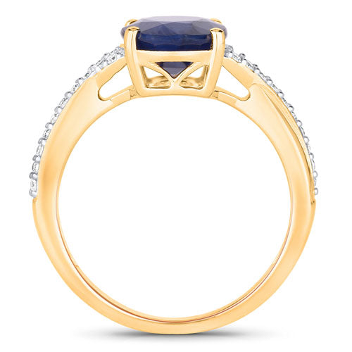 3.28 Carat Genuine Blue Sapphire and White Diamond 14K Yellow Gold Ring Bids.com