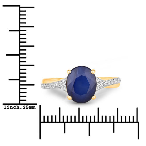 3.28 Carat Genuine Blue Sapphire and White Diamond 14K Yellow Gold Ring Bids.com