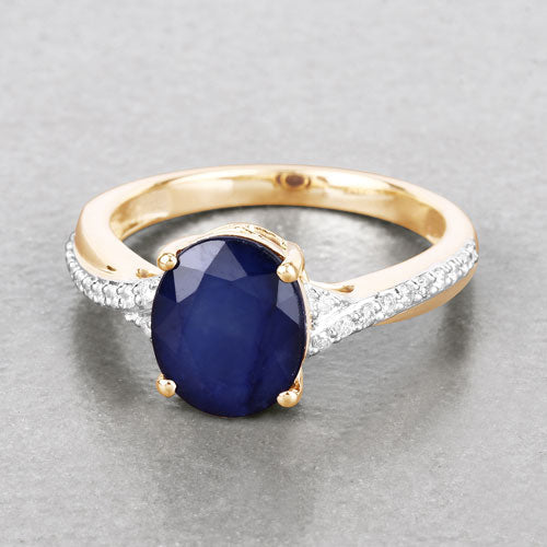 3.28 Carat Genuine Blue Sapphire and White Diamond 14K Yellow Gold Ring Bids.com