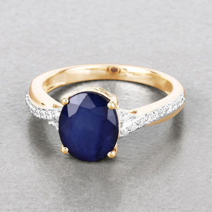 3.28 Carat Genuine Blue Sapphire and White Diamond 14K Yellow Gold Ring Bids.com