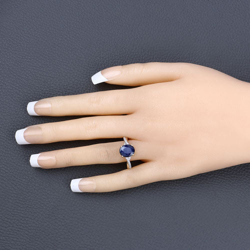 3.28 Carat Genuine Blue Sapphire and White Diamond 14K Yellow Gold Ring Bids.com