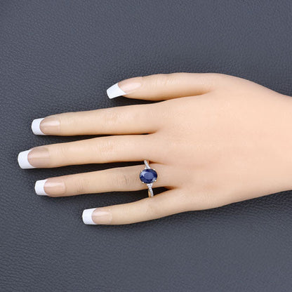 3.28 Carat Genuine Blue Sapphire and White Diamond 14K Yellow Gold Ring Bids.com