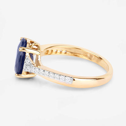 3.28 Carat Genuine Blue Sapphire and White Diamond 14K Yellow Gold Ring Bids.com