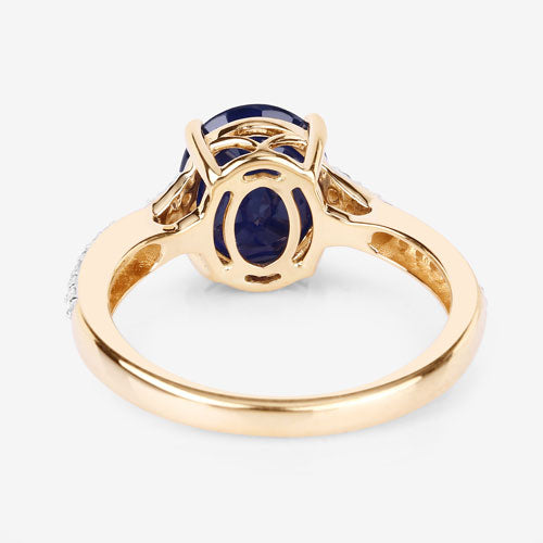 3.28 Carat Genuine Blue Sapphire and White Diamond 14K Yellow Gold Ring Bids.com