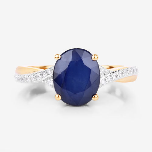 3.28 Carat Genuine Blue Sapphire and White Diamond 14K Yellow Gold Ring Bids.com
