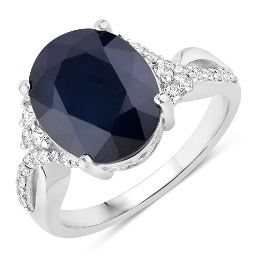 6.54 Carat Genuine Blue Sapphire and White Diamond 14K White Gold Ring Bids.com