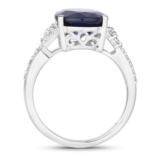 6.54 Carat Genuine Blue Sapphire and White Diamond 14K White Gold Ring Bids.com