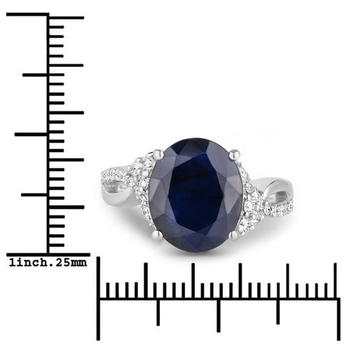 6.54 Carat Genuine Blue Sapphire and White Diamond 14K White Gold Ring Bids.com