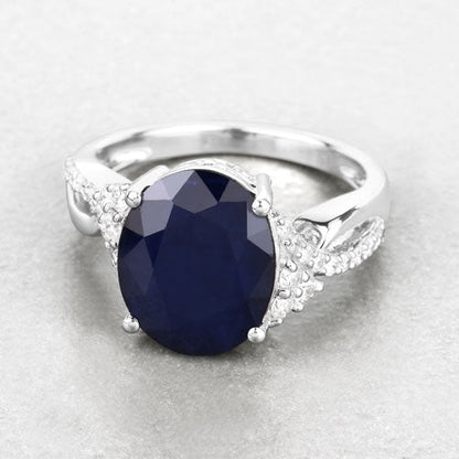 6.54 Carat Genuine Blue Sapphire and White Diamond 14K White Gold Ring Bids.com
