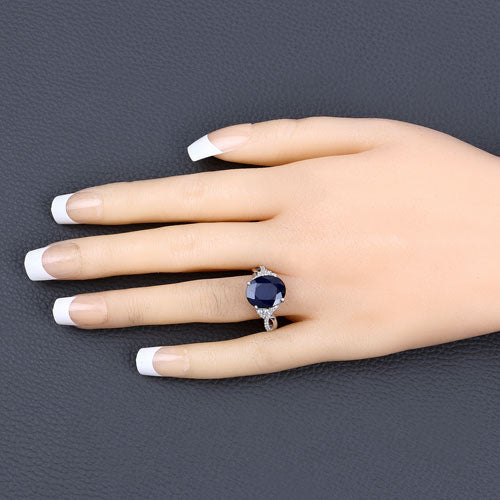 6.54 Carat Genuine Blue Sapphire and White Diamond 14K White Gold Ring Bids.com